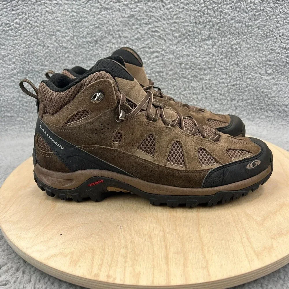 Salomon Contragrip Hiking Boots Mens Size 10 Trail Shoes Brown Outdoors Suede